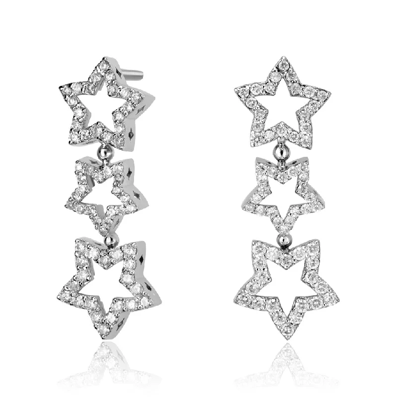 Ladies Earrings Unique Shine-Diamond Trinity Star Drop Earrings