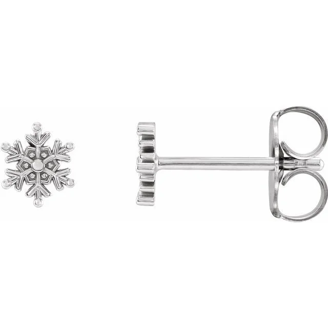 Ladies Earrings for Gala Spark-14k White Gold 5.1x4.5 mm Petite Snowflake Earrings