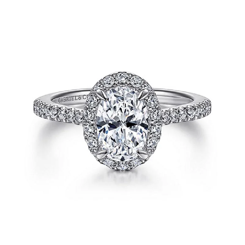 Ladies Engagement Rings with Grandidierite Glow-Gabriel & Co Idina - 14K White Gold Oval Halo Diamond Engagement Ring