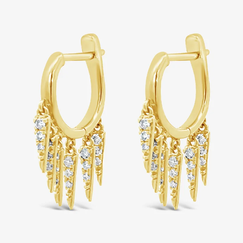 Ladies Earrings with Yellow Xenotime-Diamond Fringe Dangle Huggie Earrings