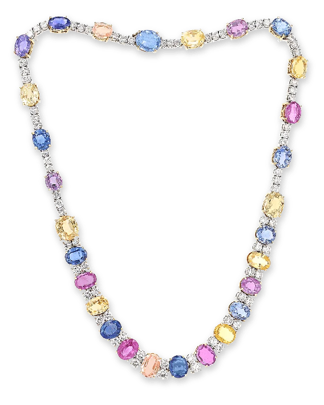 Sleek lariat necklaces -Multi-Color Sapphire Necklace, 85.00 Carats