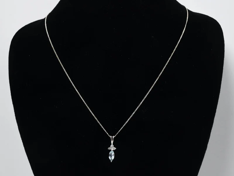 Stellar shine necklaces -Blue Stone and Clear Topaz Pendant on Sterling Silver Chain Necklace - 19"