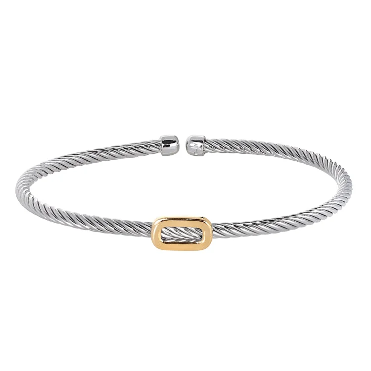 Ladies enchanted bloom bracelets -Rhodium Finish Sterling Silver Twisted Cable Cuff  Bracelet With a Gold Finish Polished Open Oval