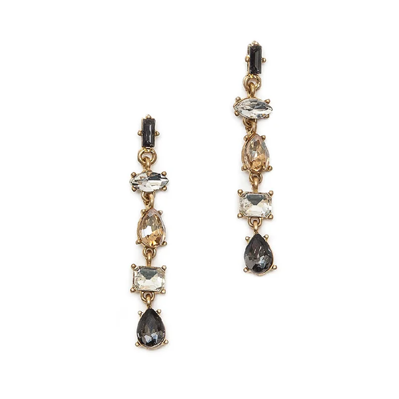 Ladies Earrings with Green Rosasite-Hot Tomato High Society Drop Earrings in Gold with Smoke, Topaz and Clear Crystals