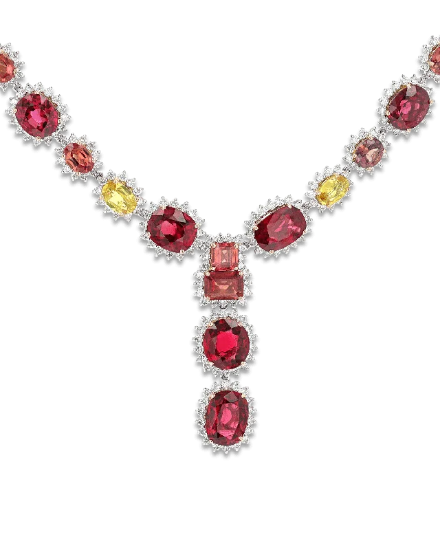 Single glow necklaces -Red Spinel and Colored Sapphire Necklace