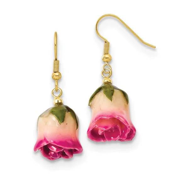 Ladies Earrings with Royal Lapis-Lacquer Dipped White & Pink Rose Dangle Earrings