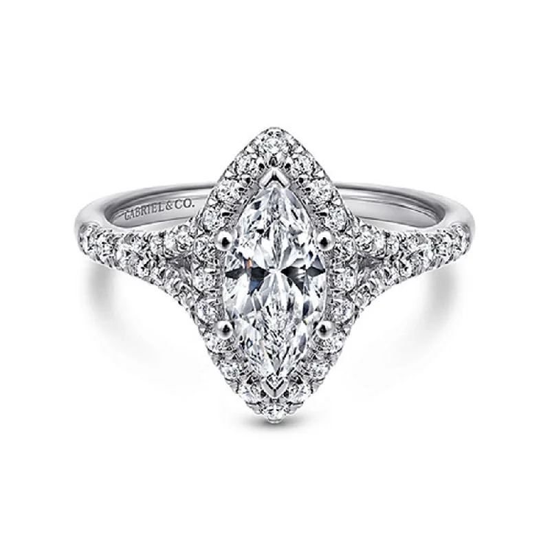 Ladies Engagement Rings Crown Shine-Gabriel & Co Verbena - 14K White Gold Marquise Halo Diamond Engagement Ring