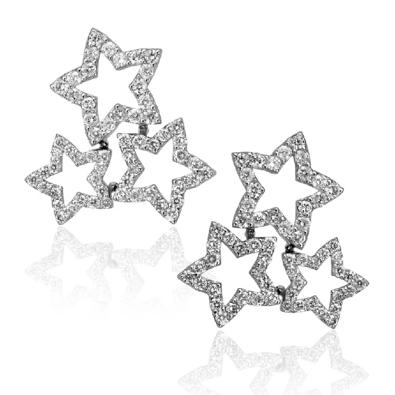 Ladies Earrings for Prom Glow-Diamond Trinity Star Stud Earrings