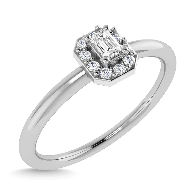 Ladies Rings with Olive Idocrase-14K White Gold Diamond 1/6 CTW Emerald Cut Promise Ring