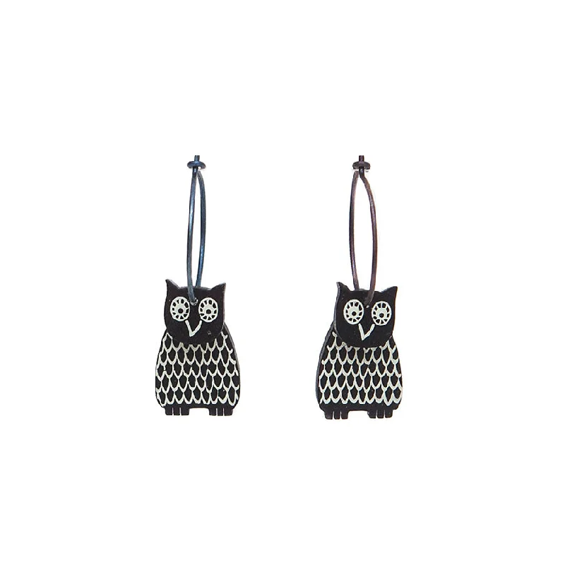 Ladies Earrings with Blue Apatite-Lene Lundberg K-Form Black and White Owl Earrings