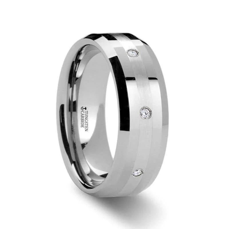 Ladies Rings for Special Shine-Thirteen DEVONSHIRE Palladium Inlaid Beveled Diamond Tungsten Carbide Ring - 8mm