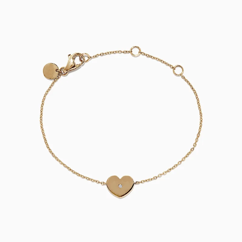 Ladies frosted matte bracelets -Kidz 14K Yellow Gold Heart Bracelet. 0.01 TCW