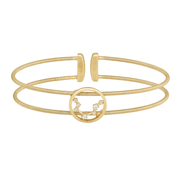 Ladies carefree boho bracelets -Gold Finish Sterling Silver Cable Cuff Constellation Bracelet with Simulated Diamonds - Aquarius