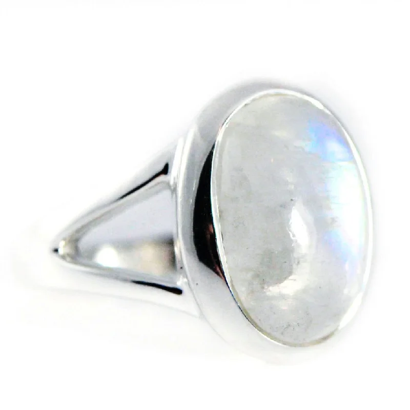 Ladies Rings for Music Shine-Sterling Silver Large Oval Rainbow Moonstone Ring