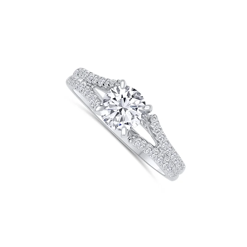 Ladies Engagement Rings with Kyanite Spark-18K White Gold Round 0.70 Carat Diamond Split Shank Engagement Ring