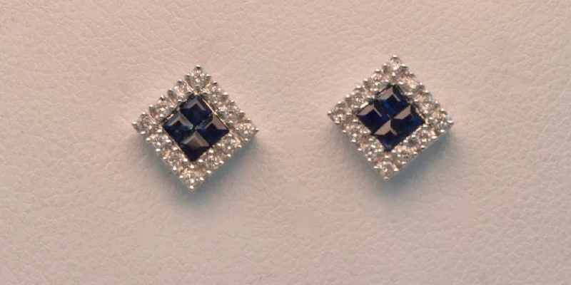 Ladies Earrings for Pioneer Spark-18K white gold Sapphire and diamond post earrings