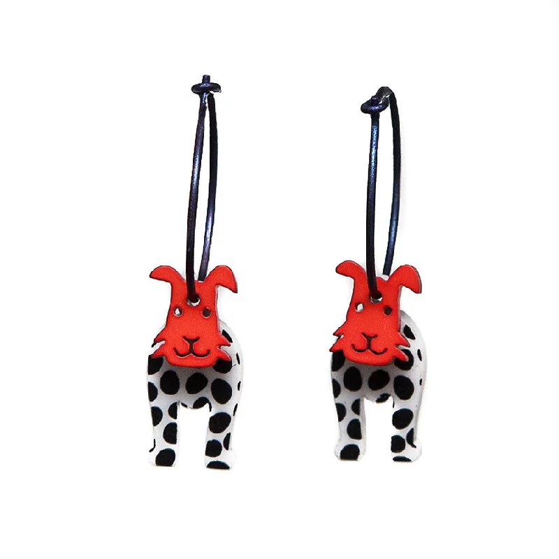 Ladies Earrings for Sport Spark-Lene Lundberg K-Form Black and White Dog with Red Face Earrings