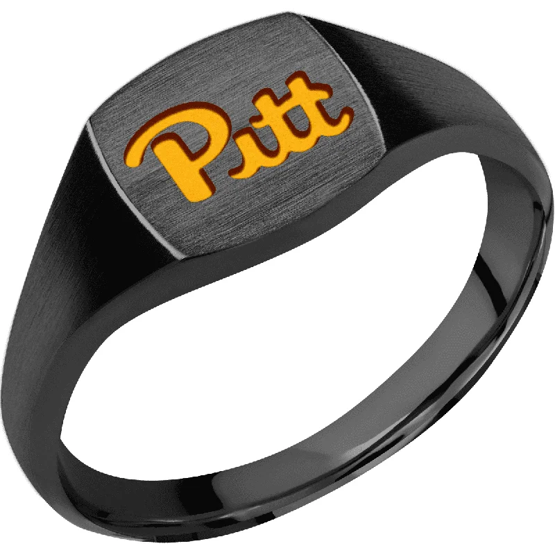 Ladies Rings with Green Rosasite-University of Pittsburgh Custom Collegiate Black Zirconium Signet Ring