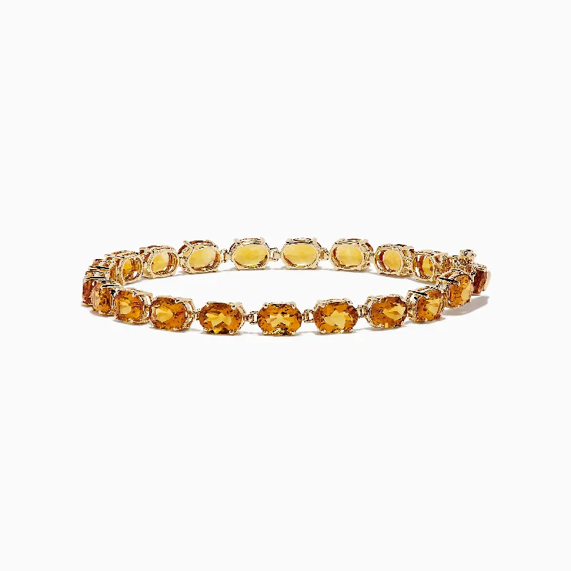 Ladies chakra alignment bracelets -Sunset 14K Yellow Gold Citrine Tennis Bracelet, 15.36 TCW