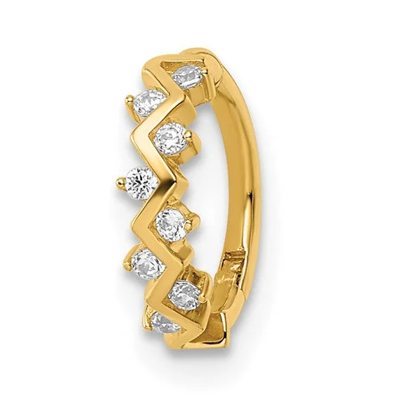 Ladies Rings with Pink Vivianite-14k Yellow Gold CZ Cartilage Hoop Ring