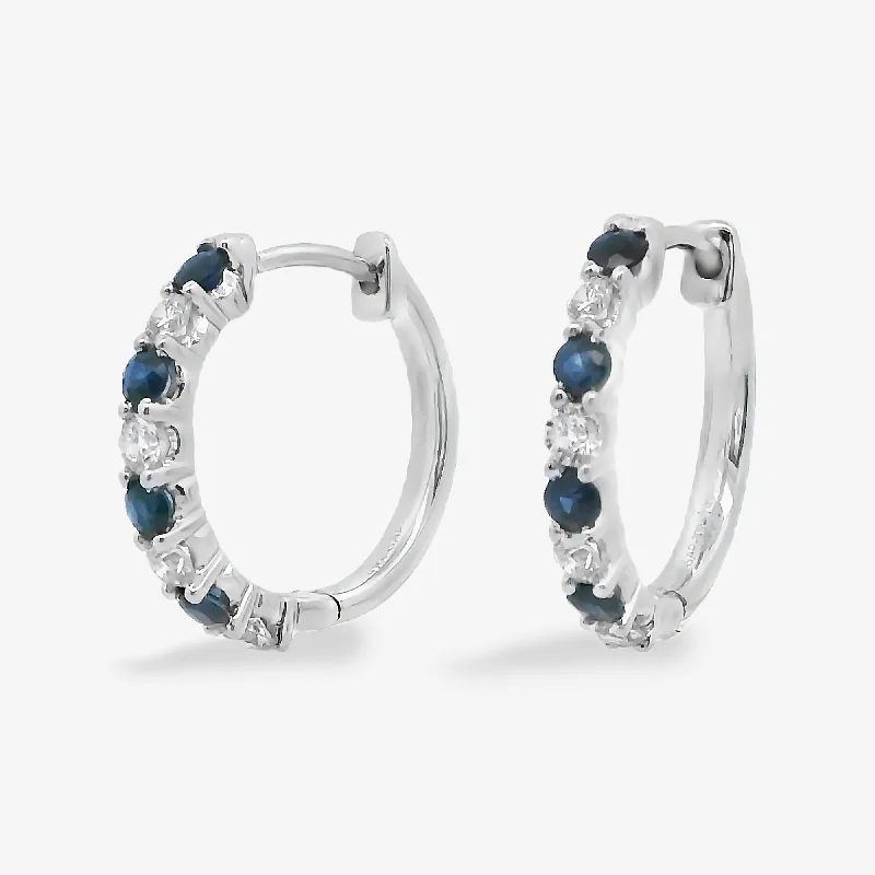 Ladies Earrings with Etched Glow-0.45CT Sapphire & Diamond Huggie Earrings