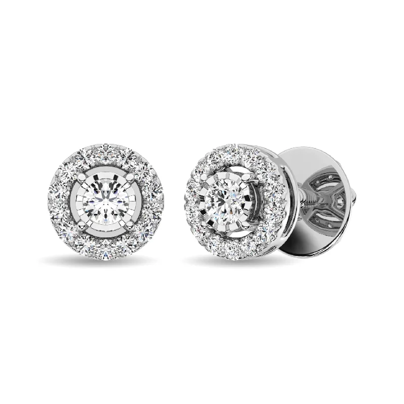 Ladies Earrings with Clear Natrolite-10K White Gold 1/4 Ct.Tw.Diamond Stud Galo Earrings