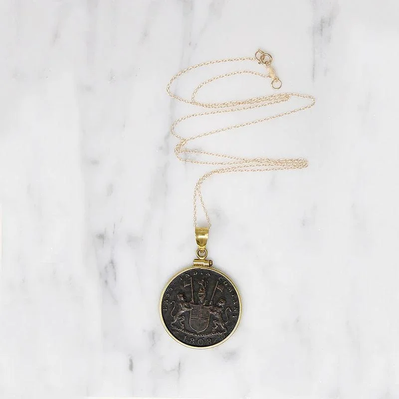 Starlit gleam necklaces -East India Co. 1808 X Cash Coin in Gold Necklace