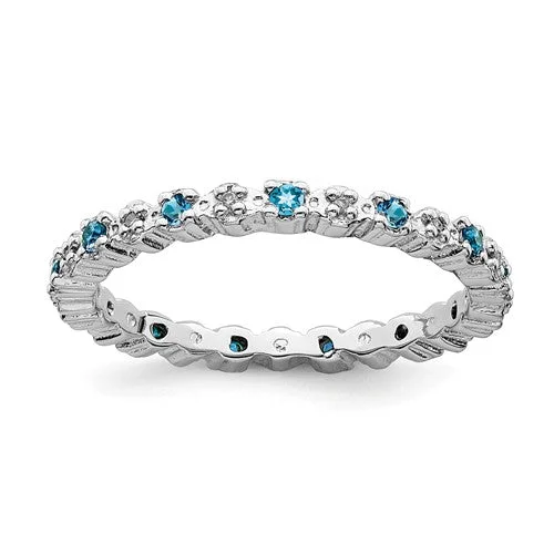 Sterling Silver Stackable Expressions Blue Topaz & Diamond Alternating Eternity Ring