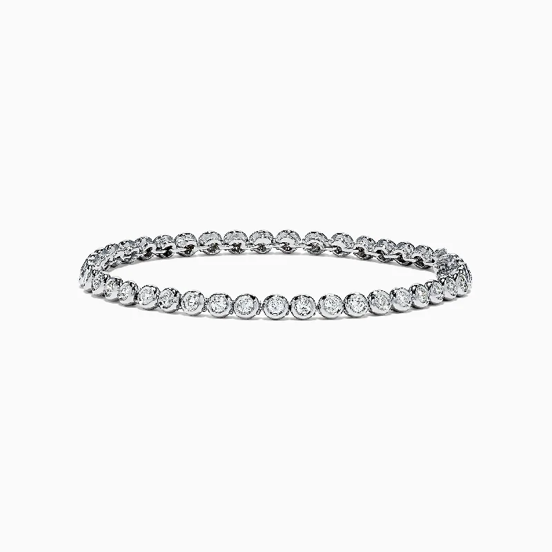 Ladies twinkling diamond bracelets -Pave Classica 14K White Gold Bezel Set Diamond Tennis Bracelet, 1.69 TCW