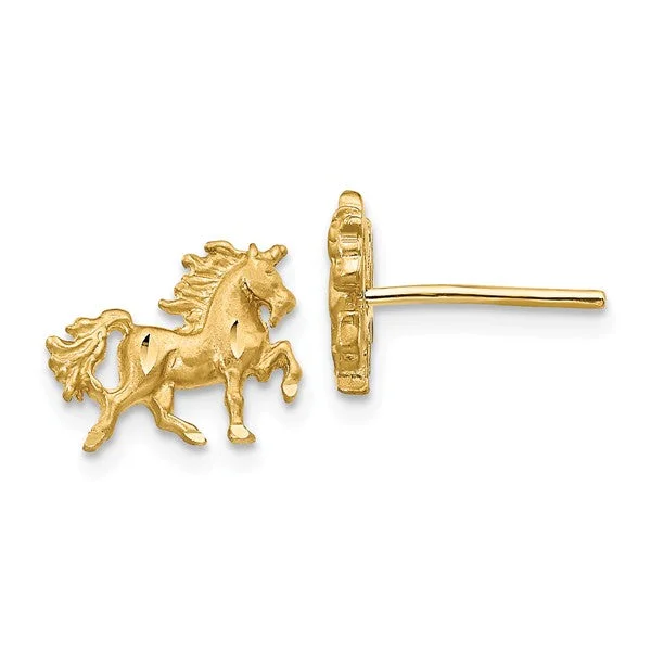 Ladies Earrings with Yellow Herderite-14k Yellow Gold Satin Finish Dia.-Cut Unicorn Post Earrings