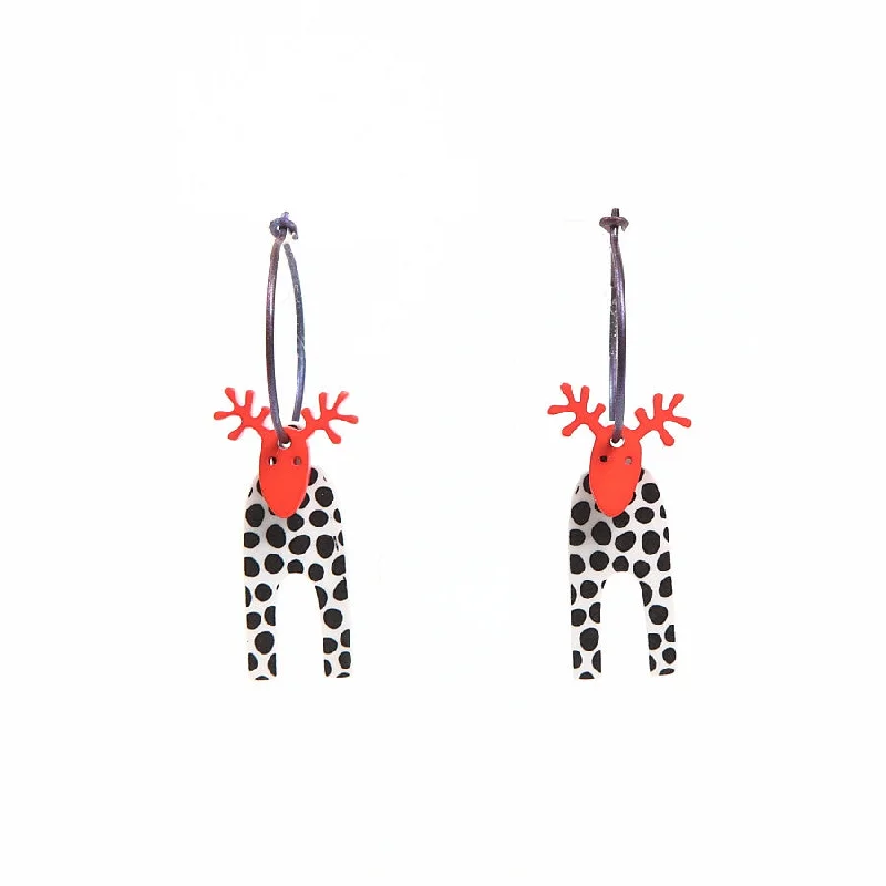 Ladies Earrings Polished Glow-Lene Lundberg K-Form Black/White/Red Reindeer Earrings