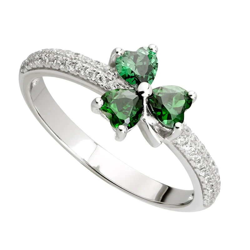 Ladies Rings Bright Shine-Green Cubic Zirconia Shamrock Ring