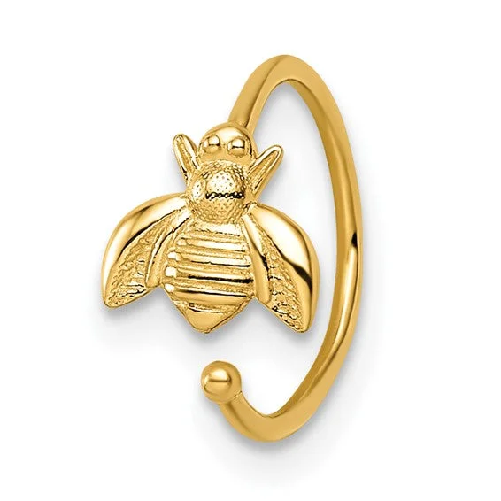 Ladies Rings with Bloom Shine-14k Yellow Gold Bee Hoop Nose or Cartilage Ring