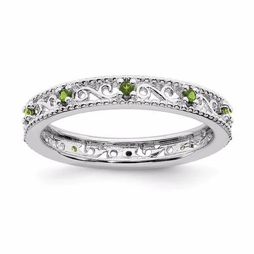 Ladies Rings with Brown Andalusite-Sterling Silver Stackable Expressions Peridot Filigree Ring