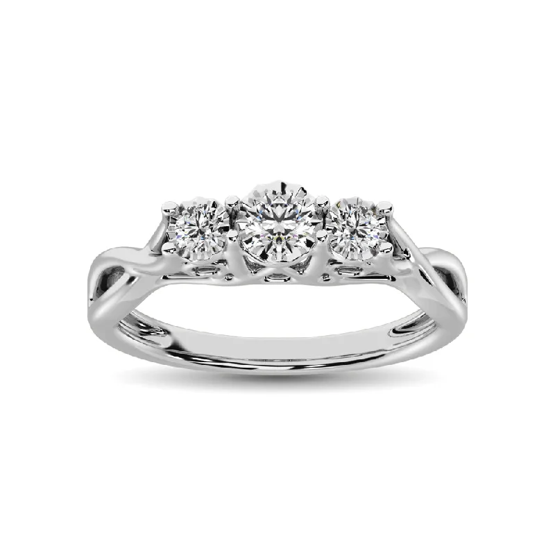 Ladies Rings for Special Shine-10K White Gold 1/5 CTW Diamond Three Stone Ring