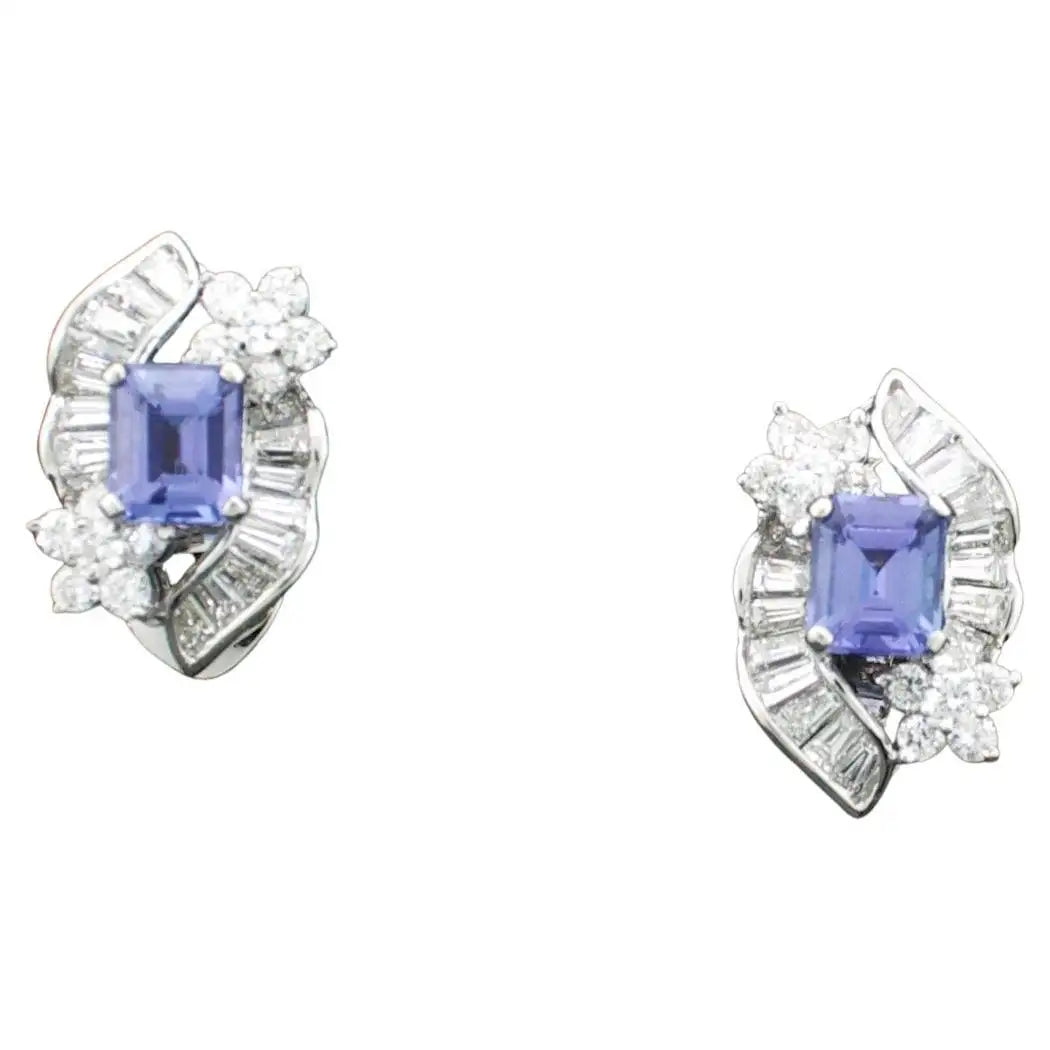 Ladies Earrings for Dream Shine-Classy Tanzanite and Diamond Earrings in 18k White Gold