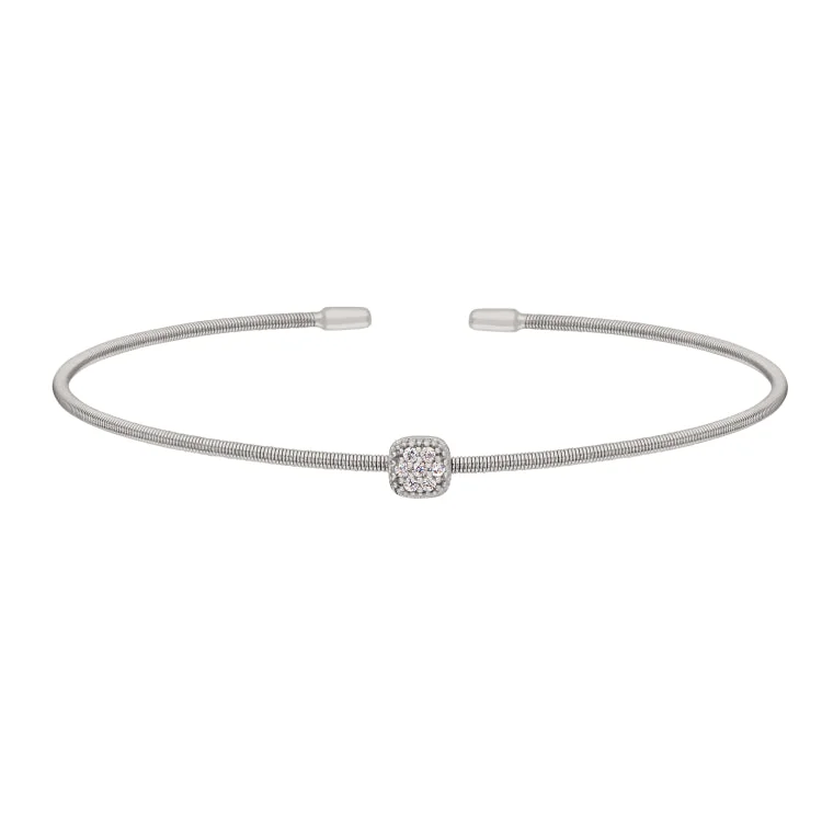 Ladies fanciful twist bracelets -Rhodium Finish Sterling Silver Single Cable Cuff Bracelet with Rhodium Finish Simulated Diamonds