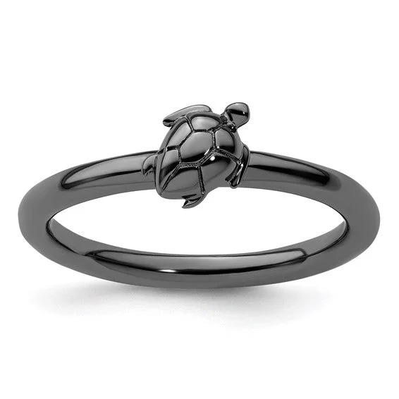 Ladies Rings with Yellow Sanidine-Black-Plated Sterling Silver Stackable Expressions Turtle Ring