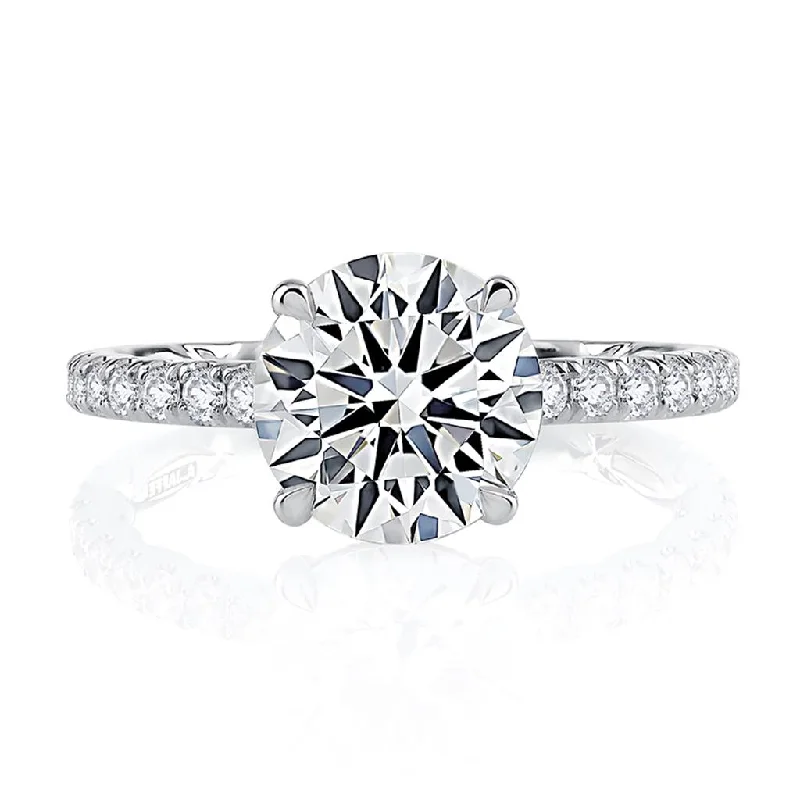 Ladies Engagement Rings Floral Glow-14k White Gold Diamond band and Hidden Halo Engagement Ring Mounting