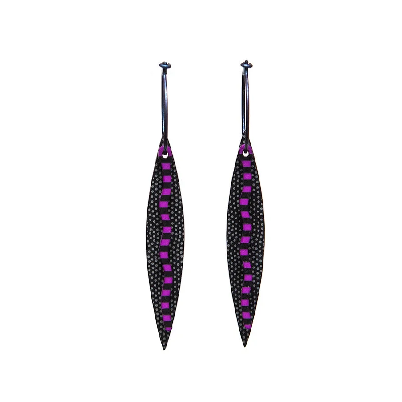 Ladies Earrings with Custom Spark-Lene Lundberg Narrow Double Black/Purple Leaf Earrings