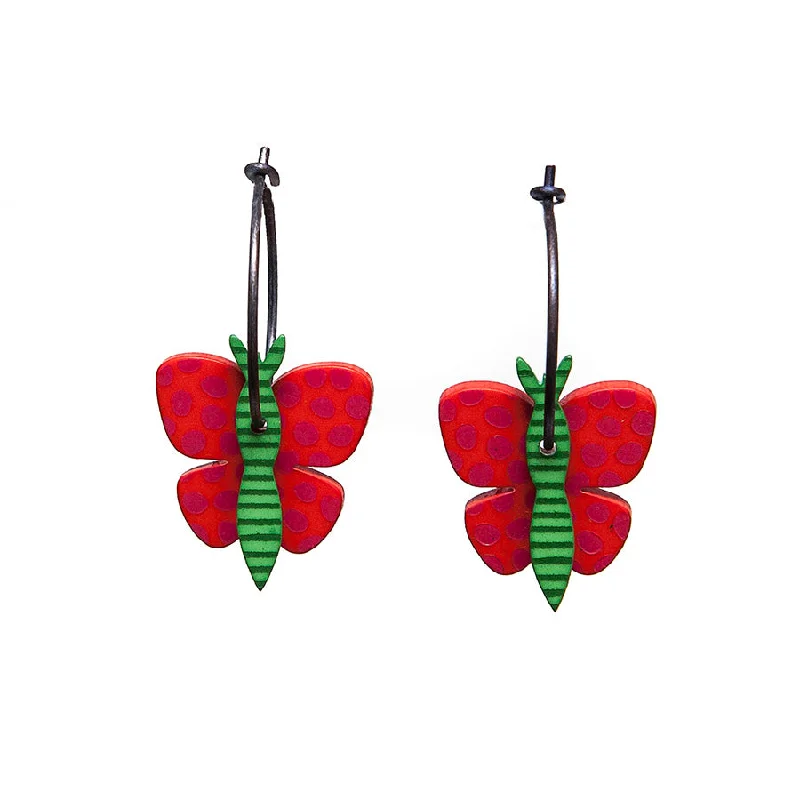 Ladies Earrings Artistic Shine-Lene Lundberg K-Form Red/Green Butterfly Earrings