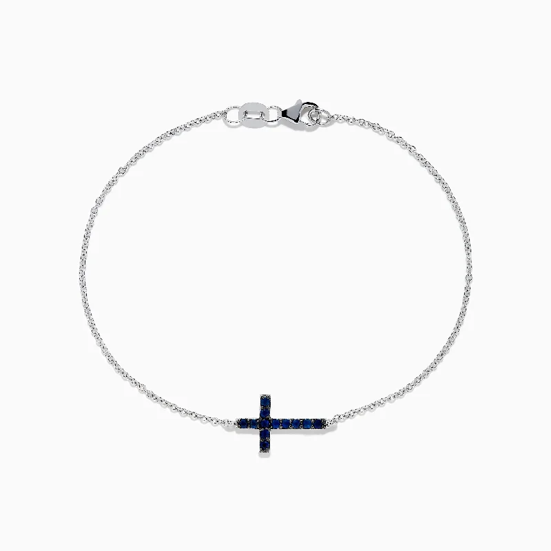 Ladies dragon breath bracelets -Novelty 14K White Gold Sapphire Cross Bracelet