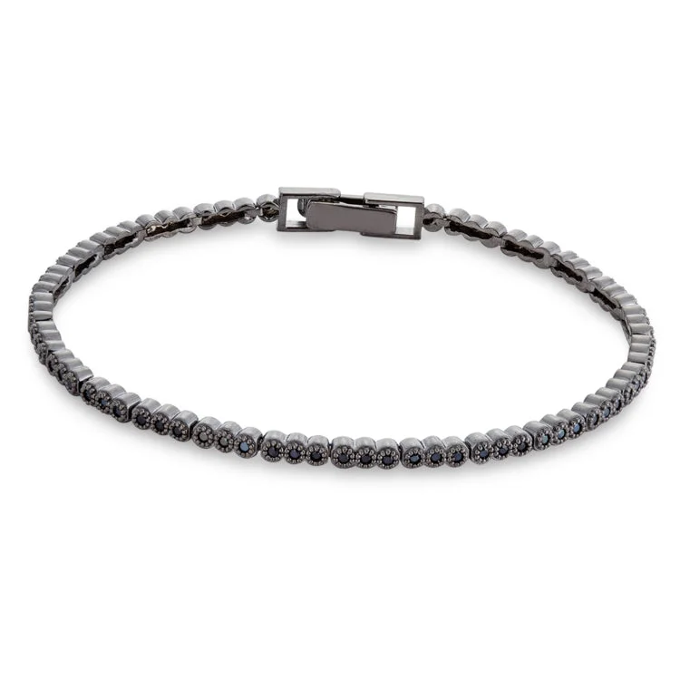 Ladies muted tone bracelets -Platinum Finish Sterling Silver Vintage Bracelet with Black Simulated Diamonds 7.25"