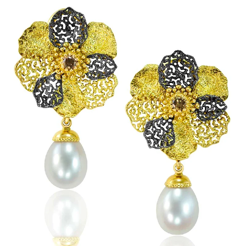 Ladies Earrings Slim Spark-Gold Baby Coronaria Convertible Earrings with Pearls & Diamonds