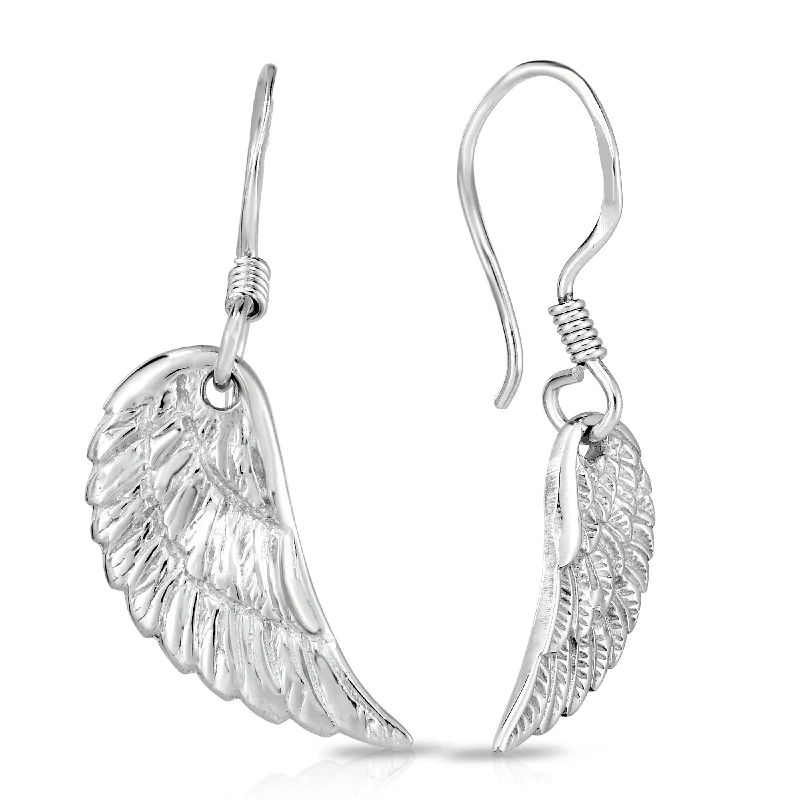 Ladies Earrings with Blue Jeremejevite-Sterling Silver Angel Wing Drop Earrings