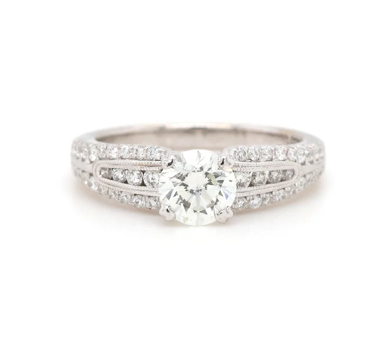 Ladies Engagement Rings with Astrophyllite Spark-1.14ctw Round Diamond Vintage Inspired Engagement Ring in 18K