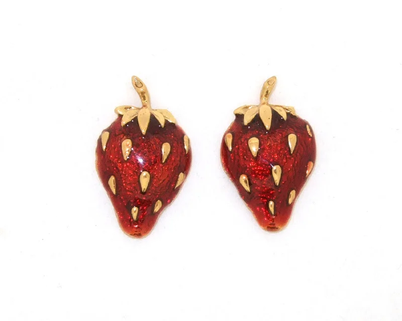 Ladies Earrings with Yellow Herderite-Red Strawberry and Gold Earrings