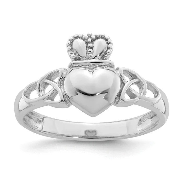 Ladies Rings for Winter Glow-Sterling Silver Claddagh With Celtic Knots Ring