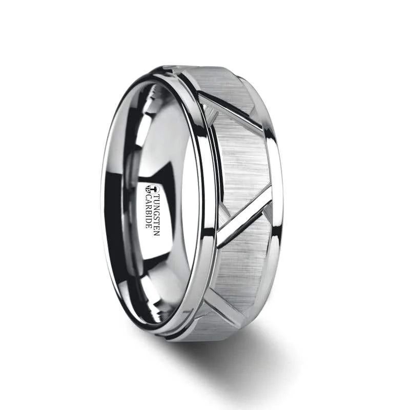 Ladies Rings Braided Glow-Thorsten VESTIGE Tungsten Ring with Triangle Angle Grooves and Raised Center - 8mm