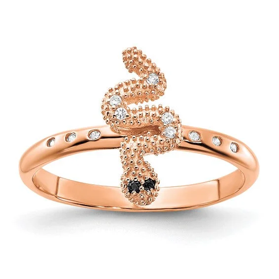 Ladies Rings Classic Shine-Sterling Silver Rose Gold-Plated Black And White CZ Snake Ring